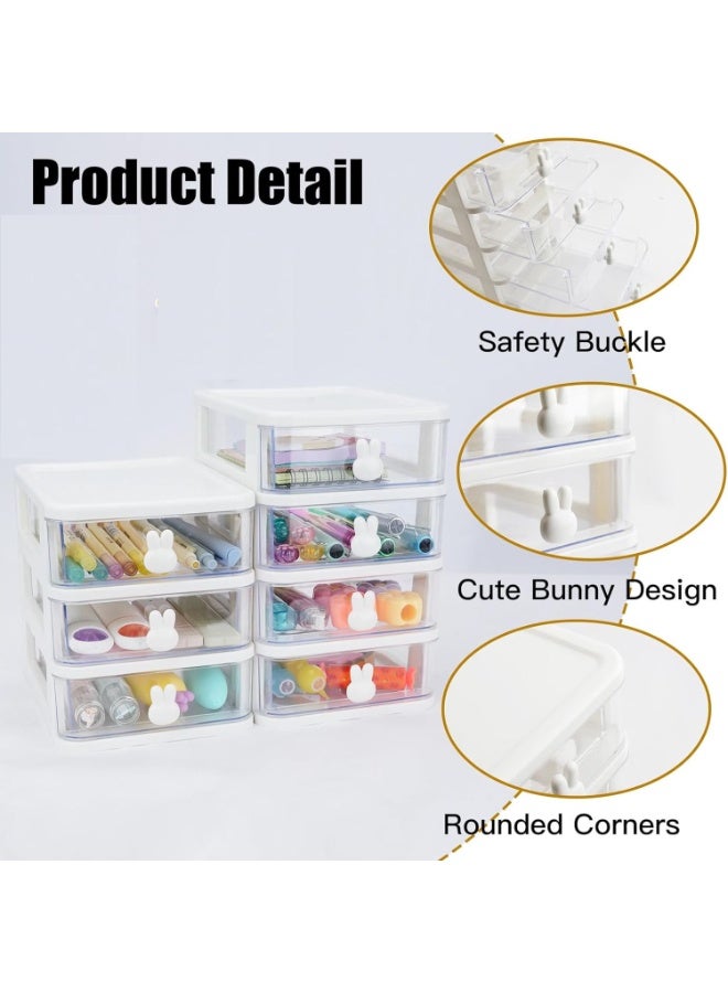 FAYET 4 Tier Desk Organizer with Bunny Handles, Transparent Plastic Storage Box for Office, Home, and Study, Stackable Drawer Organizer for Books, Pens, Office Supplies, and Cosmetics - Image 2